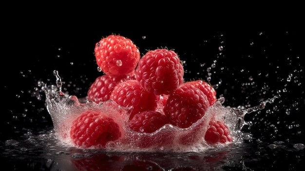 raspberry in the splash of water on isolated