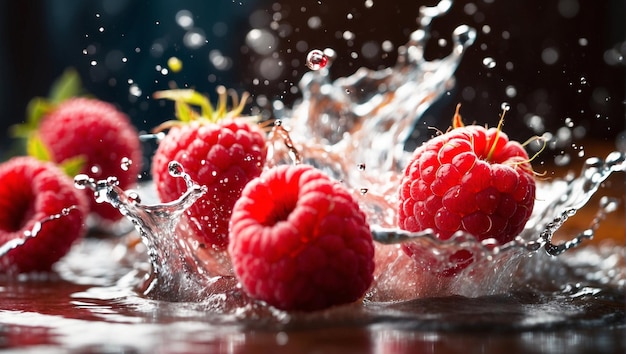 raspberry splash in water