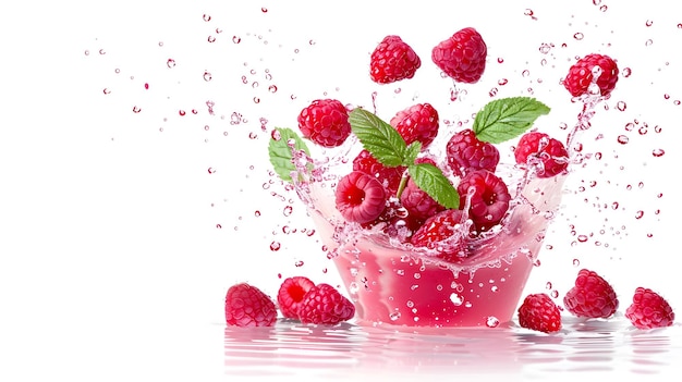 Raspberry in a vibrant splash isolated on white background illustration