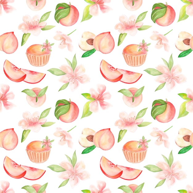 Raster pattern with watercolor illustration of fruits