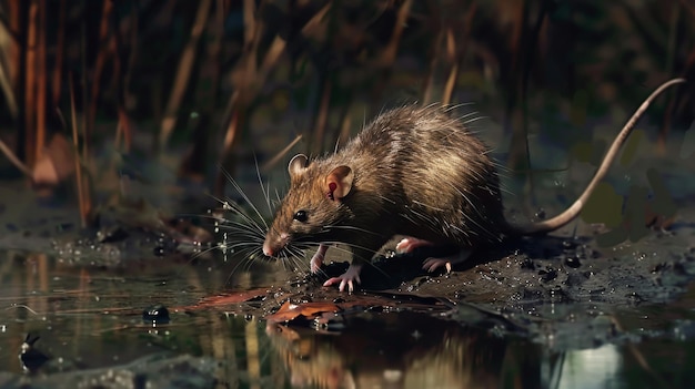 Photo a rat is drinking water from a pond