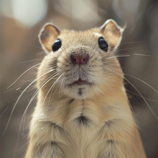 a rat is sitting in front of a tree with whiskers