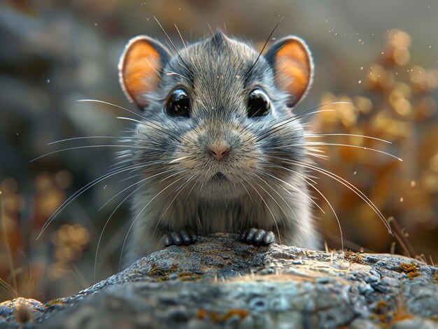 a rat is sitting on a log and looking at the camera