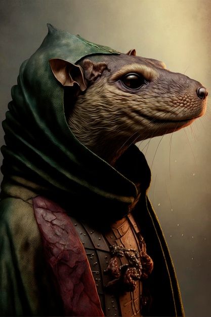 Rat Knight An Enchanting Medieval Portrait of a Rodent in Armor and Wizardry Attire