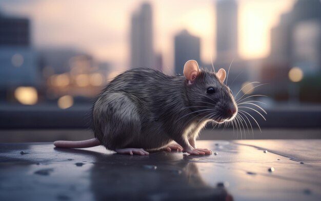 A rat or mouse on a city background ai generated