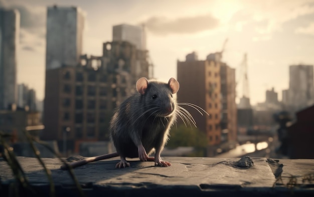 A rat or mouse on a city background ai generated