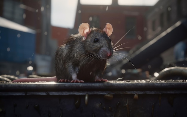 A rat or mouse on a dumpster background ai generated