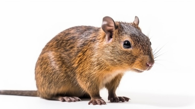 A rat sits on a white background.