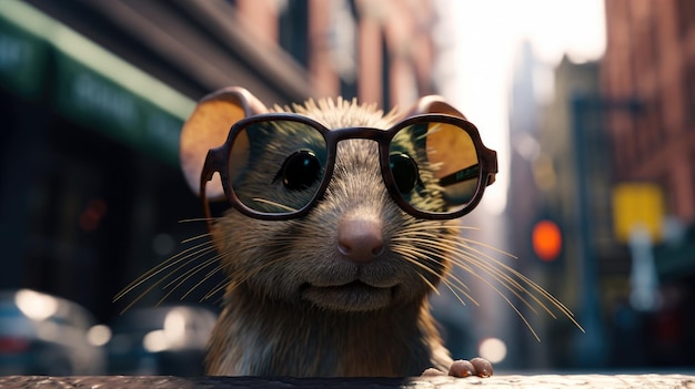 A rat wearing sunglasses and a pair of sunglasses