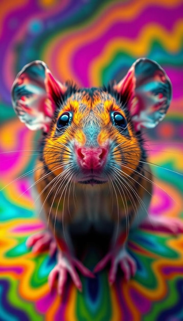 Photo a rat with a pink nose and a multicolored face