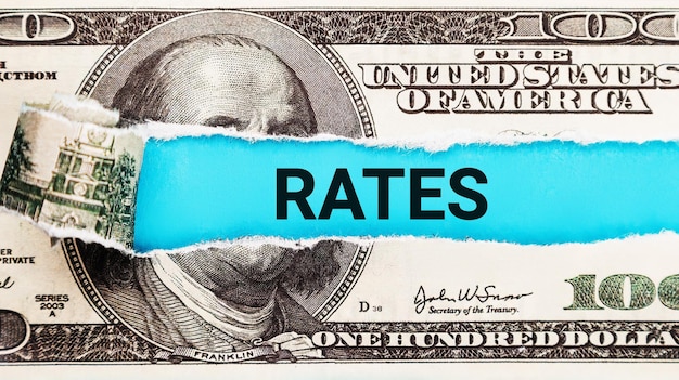 Rates the word rates on dollar usa background financial concept