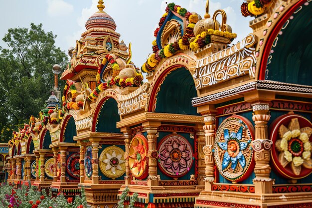 Ratha chariot replicas displayed as decorative installations background