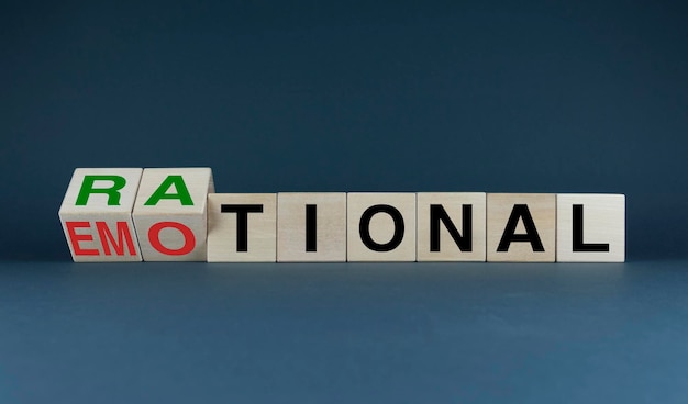 Rational or Emotional Cubes form the choice words Rational or Emotional