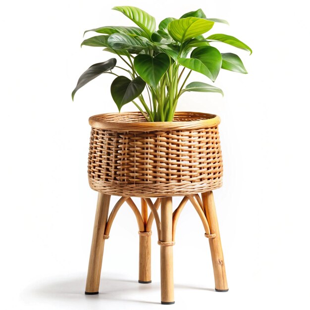 Photo rattan plant stand hobbyist furniture ai generated illustration image design