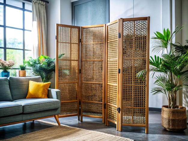 Rattan Room Divider Hobbyist Furniture Ai Generated Illustration Image Design