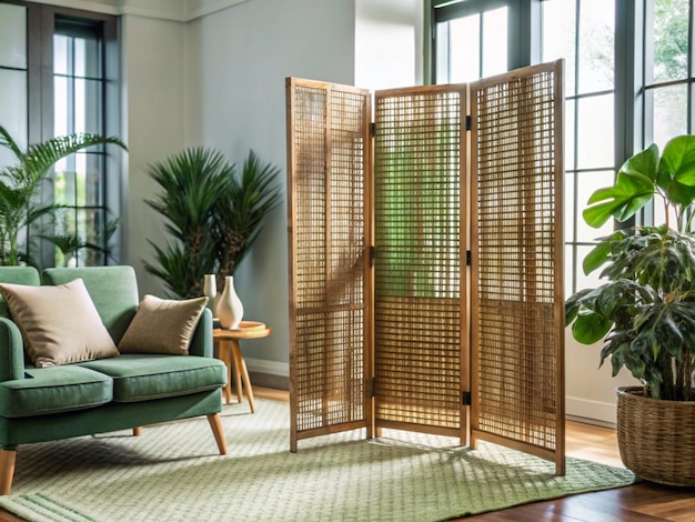 Photo rattan room divider hobbyist furniture ai generated illustration image design