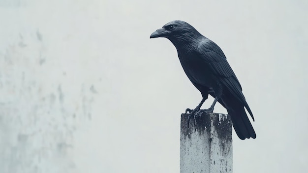 Photo raven on a post