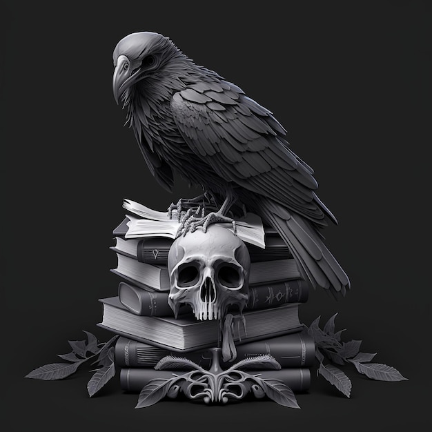 Raven on Skull Dark Fantasy Illustration Generative ai