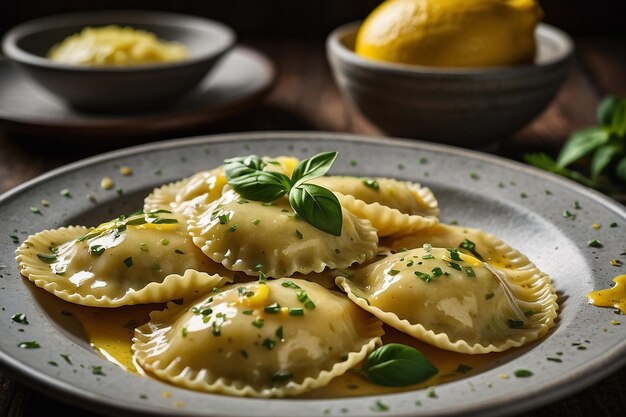 Ravioli with lemon garlic butter sauce