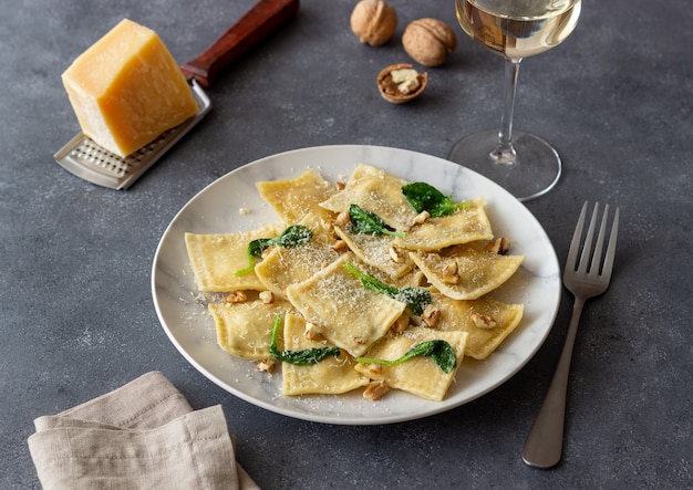 Ravioli with ricotta cheese, spinach and nuts