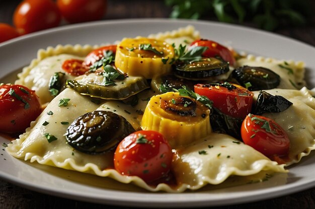 Ravioli with a roasted vegetable medley