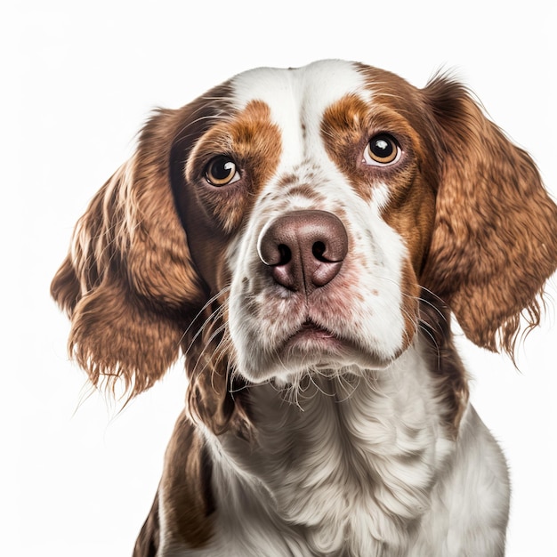 Ravishing adorable cute brittany spaniel dog portrait with curiosity look