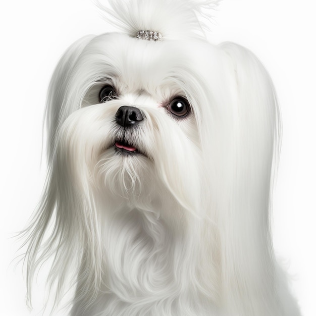 Ravishing adorable maltese dog portrait on white isolated background