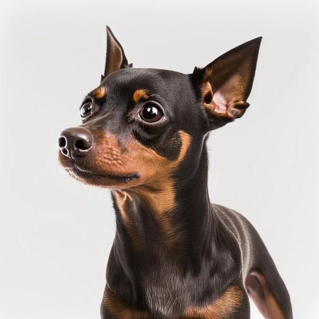 Ravishing adorable miniature pinscher dog portrait on white isolated background