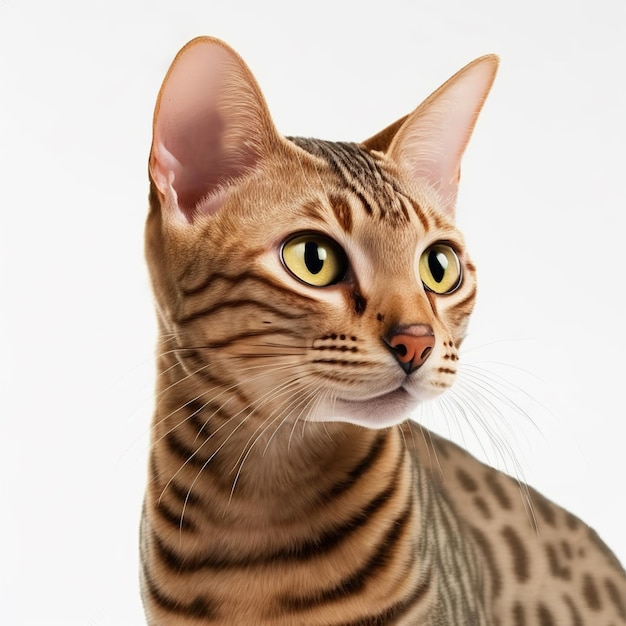 Ravishing adorable ocicat cat portrait on white isolated background