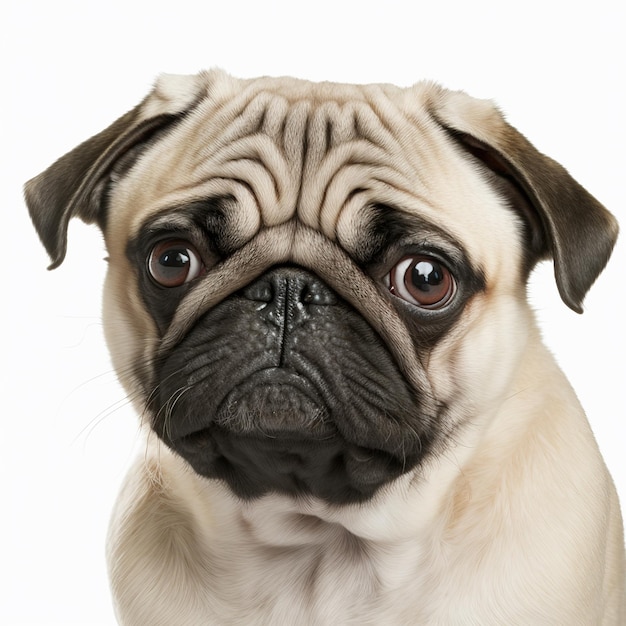 Ravishing adorable pug dog portrait on white isolated background