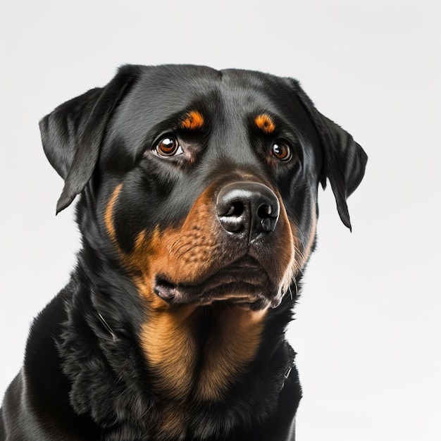 Ravishing adorable rottweiler dog portrait on white isolated background