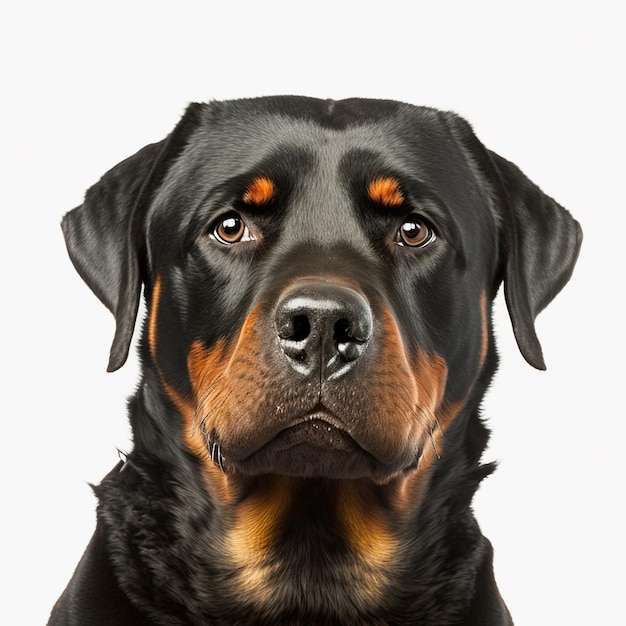 Ravishing adorable rottweiler dog portrait on white isolated background