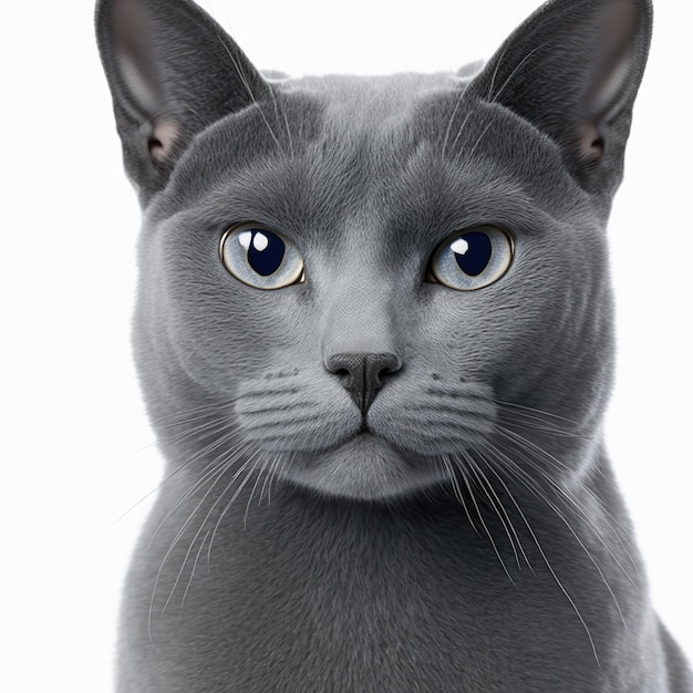 Ravishing adorable russian blue cat portrait on white isolated background