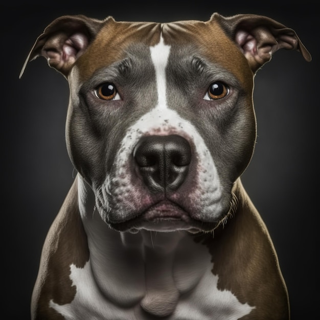 Ravishing American stafford terrier studio portrait in black isolated background