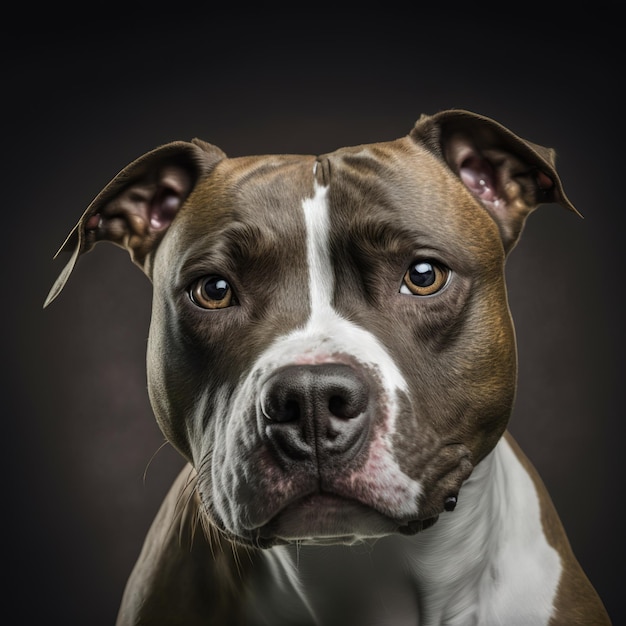 Ravishing American stafford terrier studio portrait in black isolated background