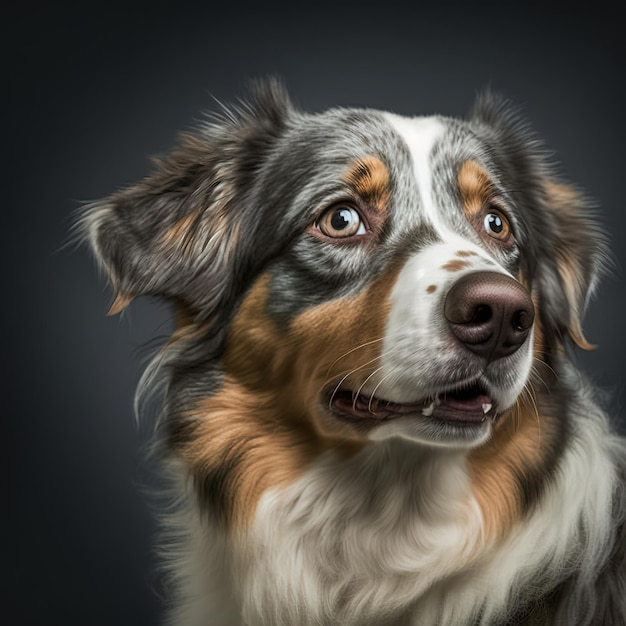 Ravishing Australian shepherd studio portrait in black isolated background