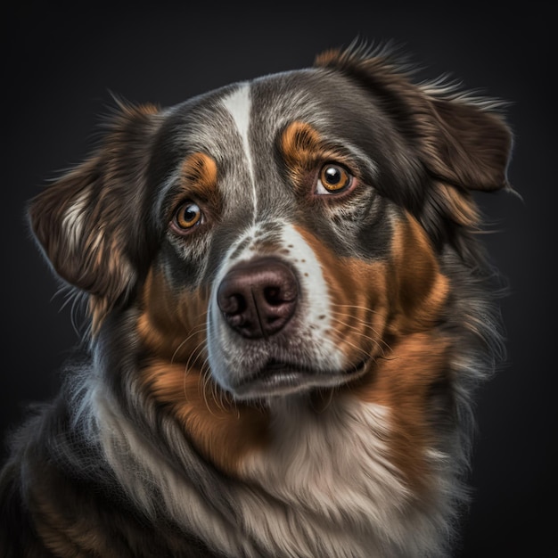 Ravishing Australian shepherd studio portrait in black isolated background