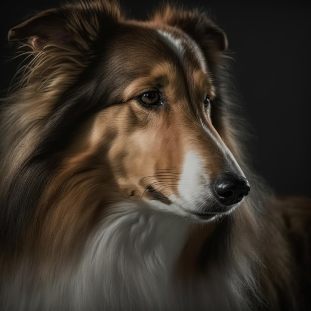 Ravishing closeup studio portrait of rough collie on isolated background