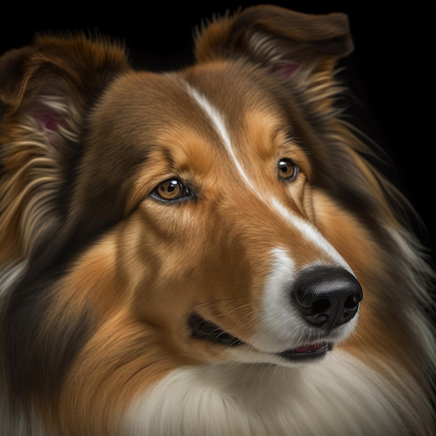 Ravishing closeup studio portrait of rough collie on isolated background