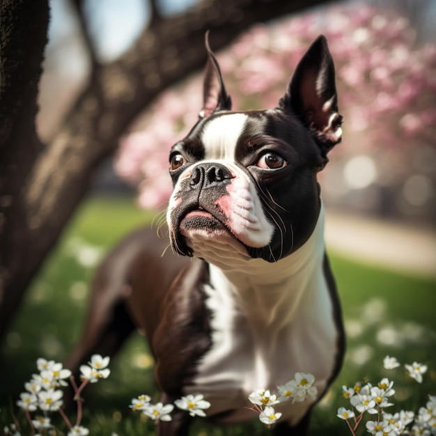 Photo ravishing hyper realistic digital outdoor portrait of happy boston terrier dog