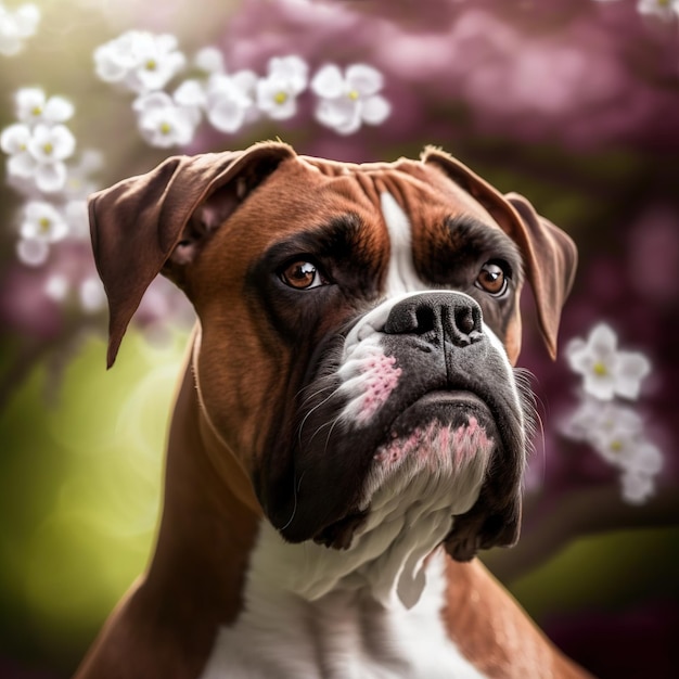 Ravishing hyper realistic digital portrait of happy boxer dog in natural outdoor