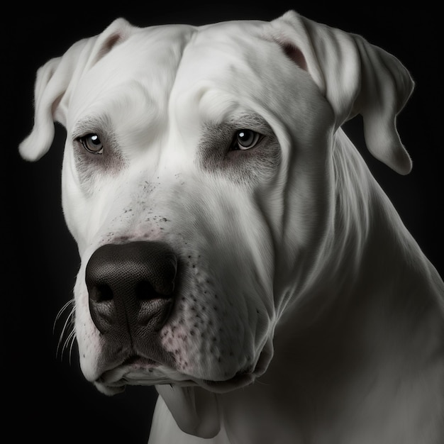 Ravishing loseup studio portrait of white dogo argentino on isolated background