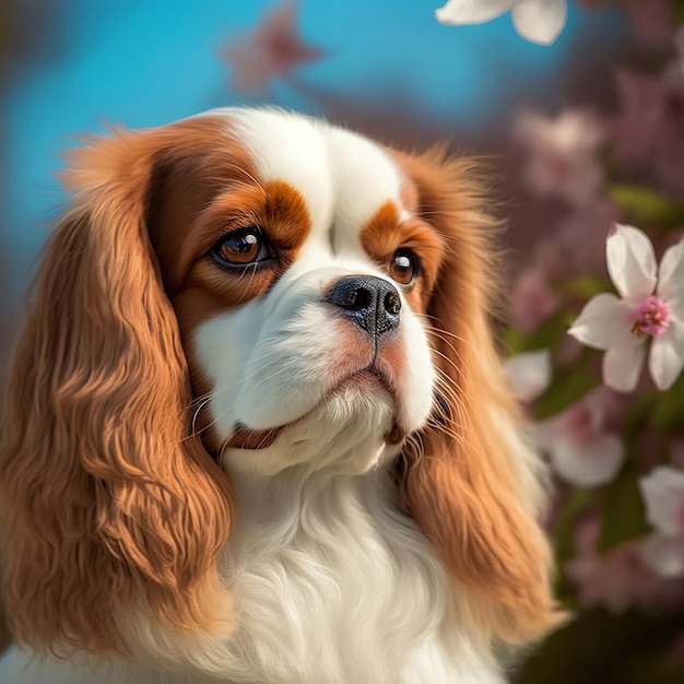 Ravishing portrait of cute cavalier king charles dog in nature background