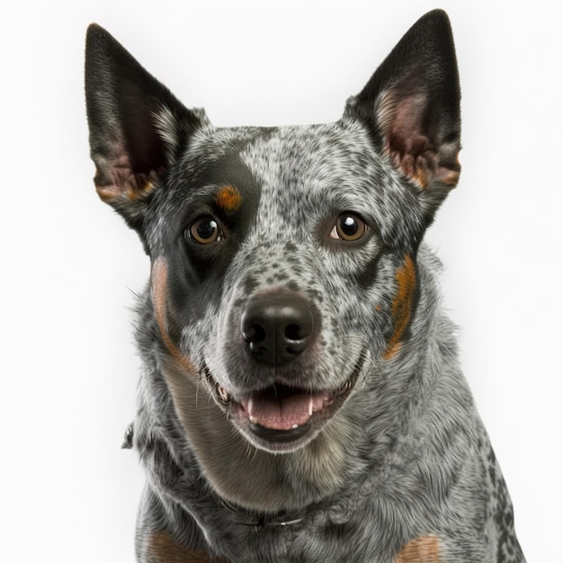 Ravishing realistic Australian blue heeler portrait in white isolated background