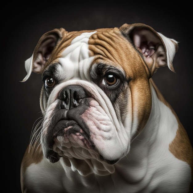 Ravishing realistic bull dog portrait on studio isolated background