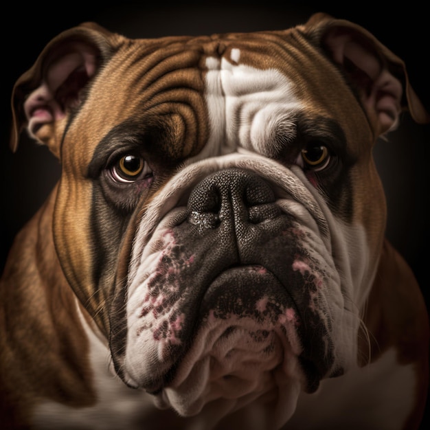 Ravishing realistic bull dog portrait on studio isolated background