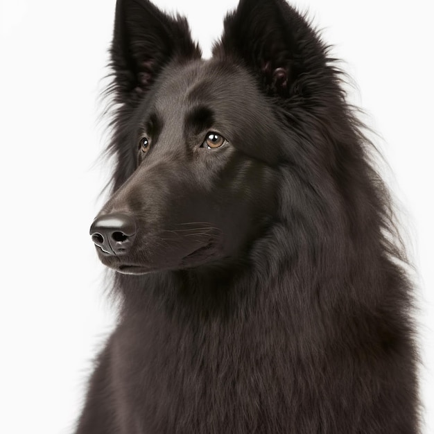 Ravishing realistic portrait of black groenendael on white isolated background