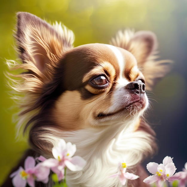 Ravishing realistic portrait of chihuahua dog sitting in natural outdoor