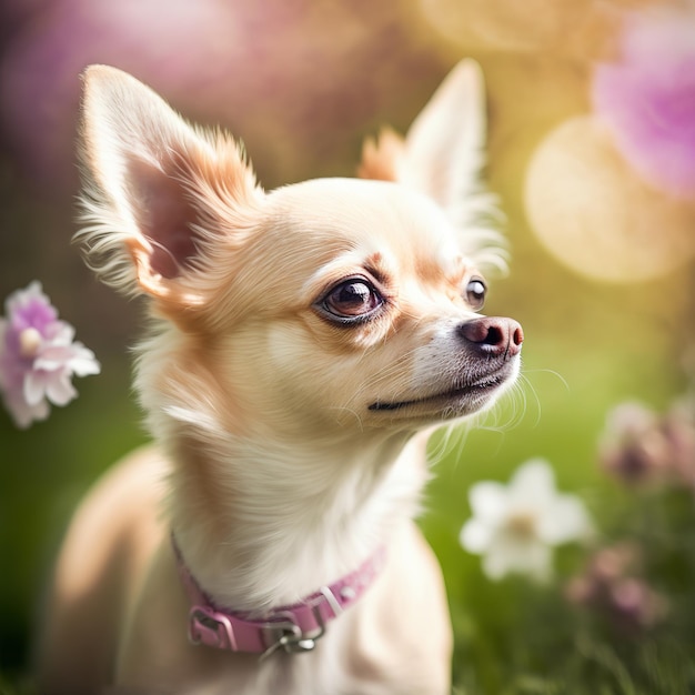 Ravishing realistic portrait of chihuahua dog sitting in natural outdoor