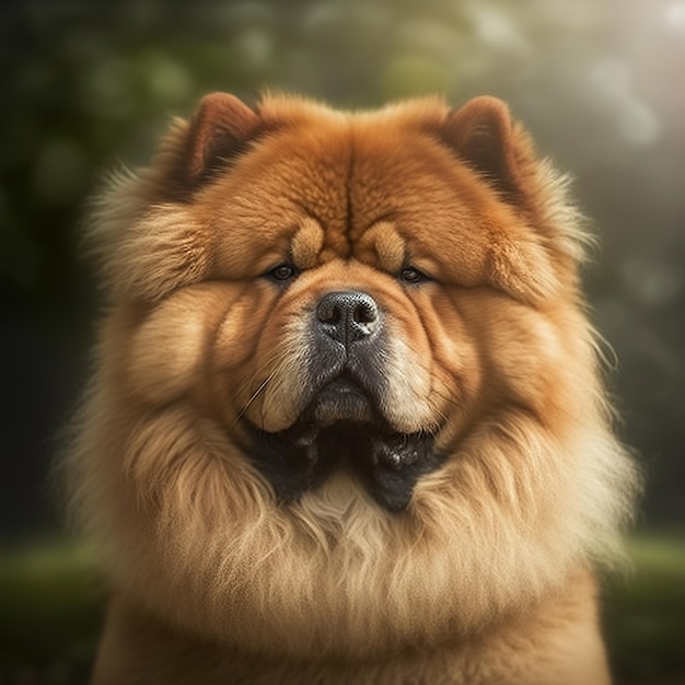 Ravishing realistic portrait of fluffy brown chow chow in nature background